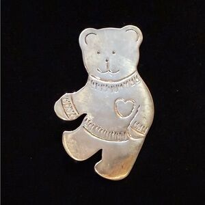 OMA Solid 925 Sterling Silver Vintage Mexico Teddy Bear Design Pin Brooch 16g